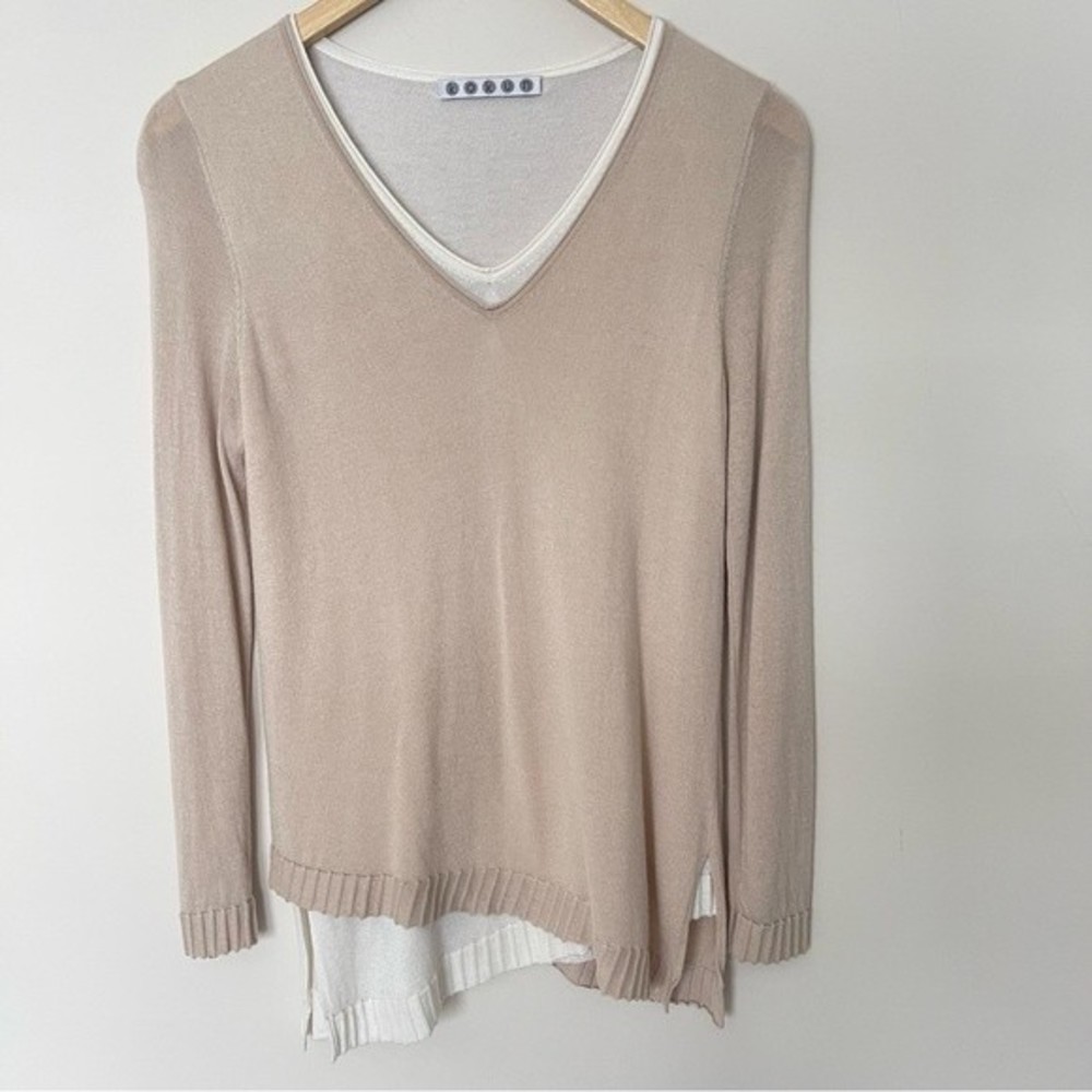 Kokun Bamboo Cashmere Layered V Neck Sweater SZ XS